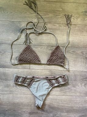 acacia swimwear dark gray crochet Triangle Bikini